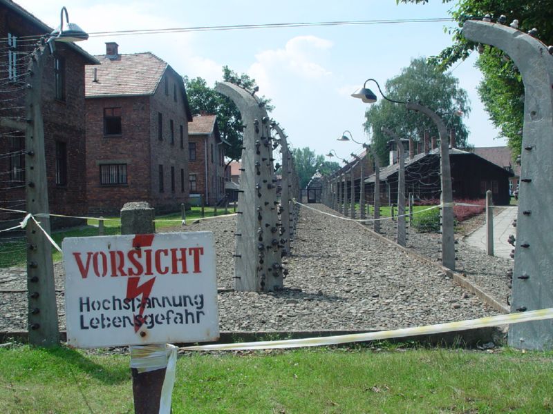 Auschwitz Fence with Sign